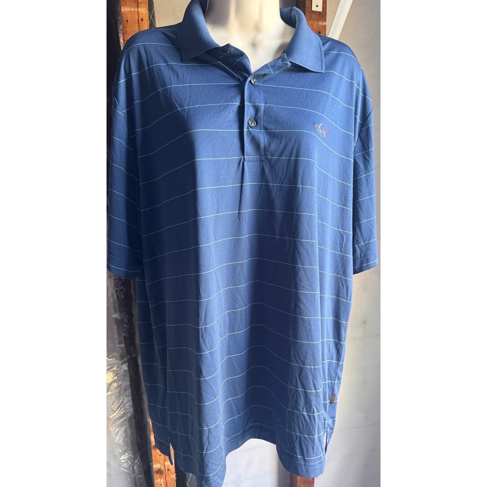 Greg Norman Tasso Elba Five Iron Polo Shirt Mens Large Blue Pinstripe Play Dry